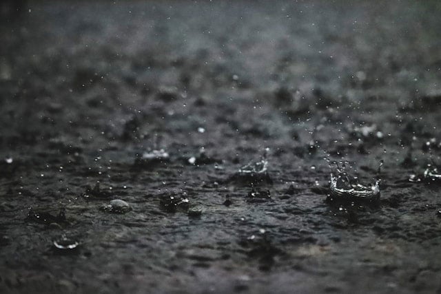 Raindrops fall onto the soil, turning it into mud