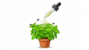 Illustration of Neem oil dropper used on a cannabis plant.