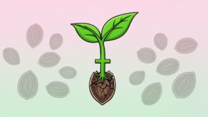 Graphic illustration of a green cannabis seedling.