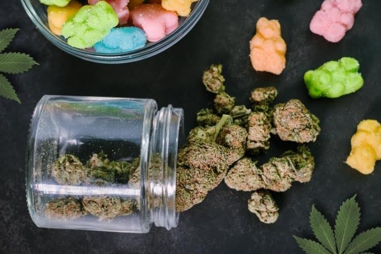 Cannabis flower and edibles containing terpenes.