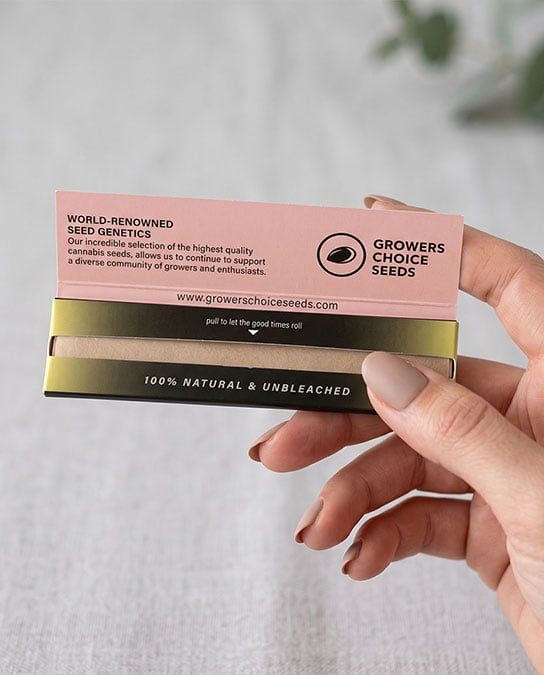 showcasing Growers Choice branded premium rolling paper